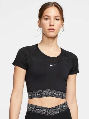 Nike Black Crop Top with White Swoosh
